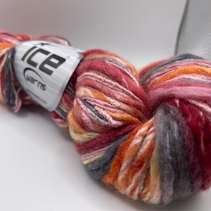 Bamboo Wool Hand Paint Yarn 52597 Ice Yarns Thin Thick 100gr 153yd Red, Orange, Grey, Yellow, Pink + Luxury Artisan Limited Edition Yarn