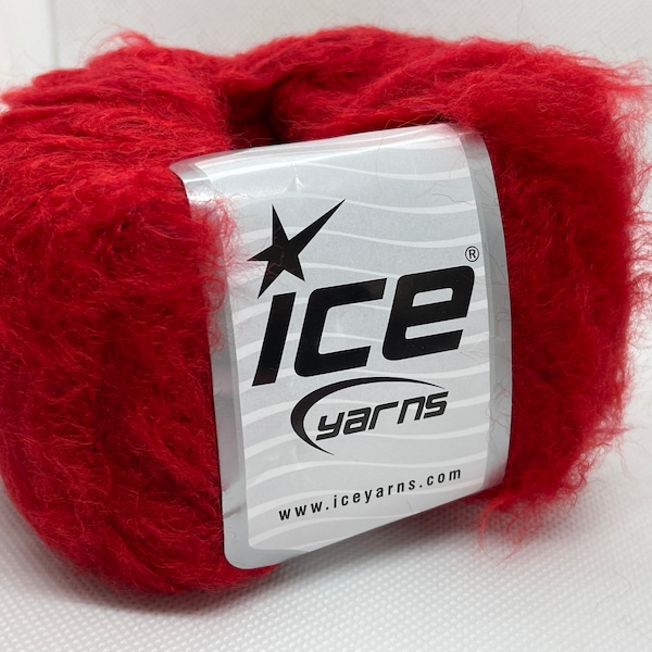 Red Kan Mohair Yarn 70413 Ice Mohair Wool Acrylic Nylon Blend 50gr 109yds