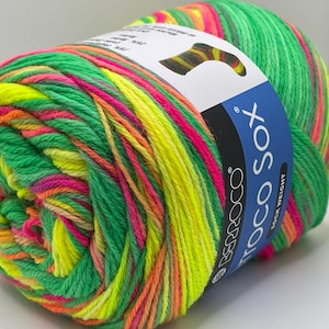 Berroco Sox Sock yarn #14233 Maui - Green, Pink, Orange + Self-Patterning Superwash Wool and Nylon Sock Yarn  100gr 437yds Made in Italy