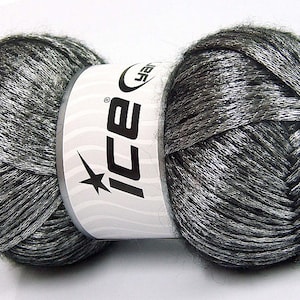 Glam Universe #64570 Zinn - Silber auf Schwarz Metallic Glanz Fuzzy Wolle Nylon Mischung Garn 100 Gramm, 250 Meter
