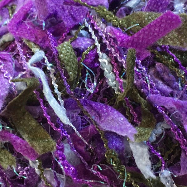 Crystal Palace Yarns Fling #9493 Violets, Purples, Periwinkle, Dk Moss Green - Paper Flag Metallic Sparkle 50gr 130 yds