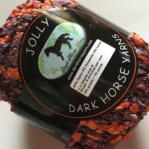 Dark Horse Yarns Jolly #112 Eggplant & Tomato - Muted Purple, Red-Oranges, Gold Metallic Accent Boucle 100-Gram