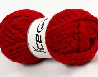 May include: Two balls of red yarn, one with a white label that says "Ice yarn" on it.