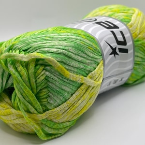 Cotton Splash Green, Yellow 82031 Ice Yarns 100% Cotton Worsted Mesh Net Ribbon Flat Worsted 100gr 246yds