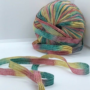 Memento - Berlini Ribbon Yarn #132 Toscana - Red, Green, Gold - 3/8&quot; Wide, 50 Grams, 88 Yards