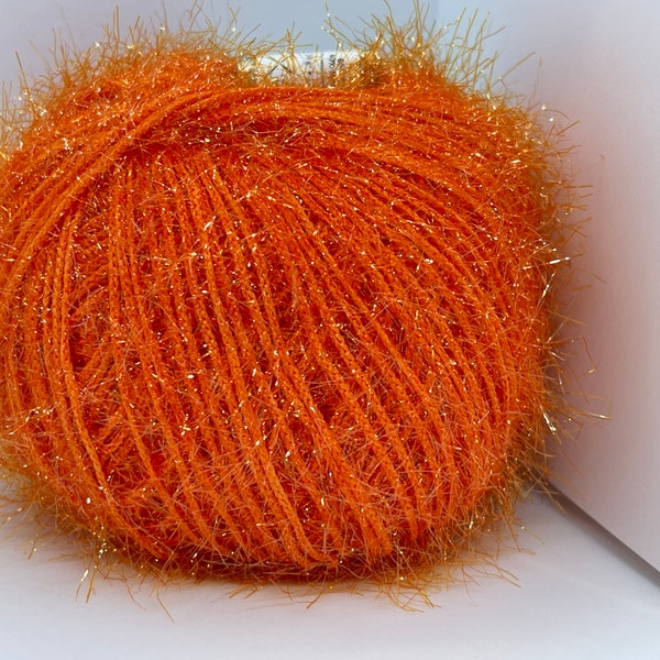 Sparkle Soft Orange 68308 Ice Yarn Metallic Lurex Nylon Eyelash Yarn 50 grams 153 yards