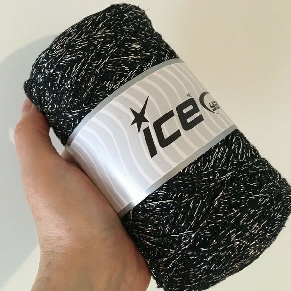 Coton macramé scintillant noir argent - Glace 60133 peignée 250 g (8,8 oz) 328 yds