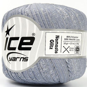 Namaste Glitz Ribbon Yarn 80629 Ice Yarns Iceberg, Blue-Grey with Silver Sparkle, Polyester 50 gr (1.76 oz) 57 m (62 yds) x 1/4 inch wide.