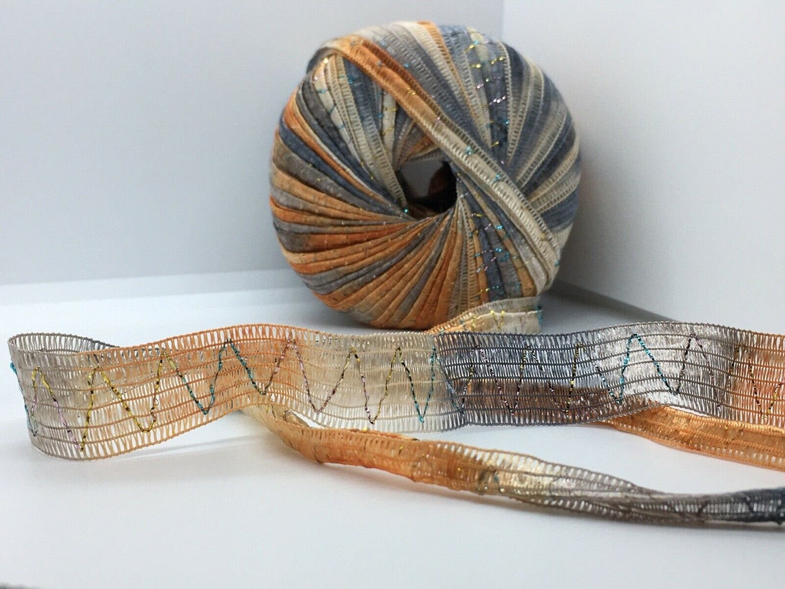 Tinkerbella Berlini Wide Ribbon Yarn #12 Tiger's Eye - Orange Grey ...