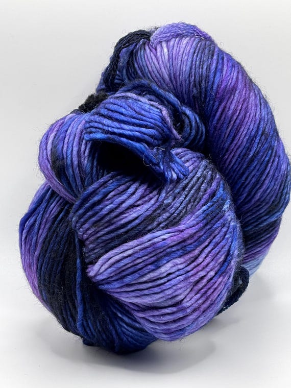 Purple Blue Black Hand Dyed Superwash Merino Wool Yarn 78150 Ice Yarns Worsted Weight 100% Wool 100 grams (3.53 oz) 200 m (218 yds)