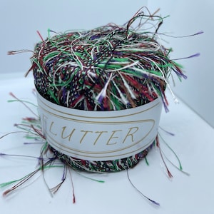 Knitting Fever Flutter 51  - Green, Burgundy, Purple, White, Black Multi - Polyester Long Eyelash Yarn Carry-along 20 grams 75 yards