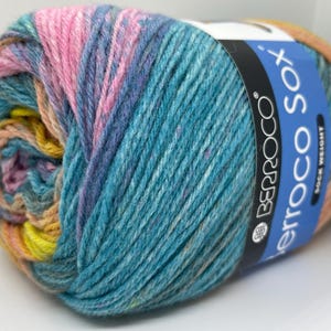Berroco Sox Sock yarn #14231 Young Adult -Blue, Pink, Peach + Self-Patterning Superwash Wool and Nylon Sock Yarn  100gr 437yds Made in Italy