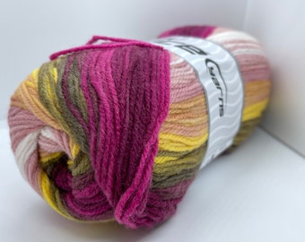 100 gram Magic Light #56087 Pinks, Magenta, Khaki, Brown, Yellow, White - Ice DK Acrylic Yarn 393 yards Self-Striping Yarn