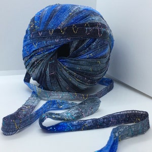 Berlini Ribbon Yarn Tinkerbella - 5/8 Inch Wide Variegated Glitter Zigzag Yarn For Knitting & Crafts