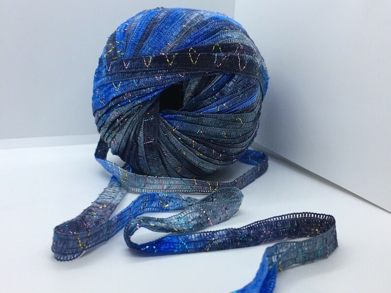 Tinkerbella Berlini Wide Ribbon Yarn #9 Denim - Blues - Glitter Thread ...