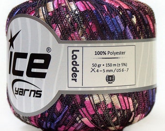 Hilo de cinta de escalera en color púrpura, rosa y dorado pálido Ice Trellis Railroad 34027 50 g