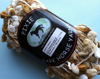 Dark Horse Yarns Pixie #107 Beige Brown White Pouf PomPom on Cord Yarn 50 Gram