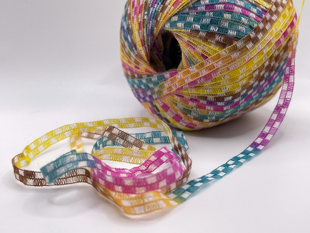 Berlini Race Track Ribbon Yarn #7 Suzuka - Pink Yellow Brown Teal White ...