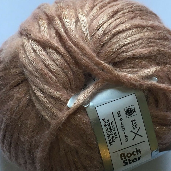 Rock Star Pale Gold Metallic Sheen on Pale Pink, Soft Nylon, Merino Wool, Acrylic Blend Yarn, 50 Gram 125 Yards, #51552 Ice