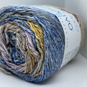 Berroco Vivo Garn 3543 Twilight - Blau Lila Beige Gold Self-Striping Cake Garn 100% Baumwolle DK 100gr