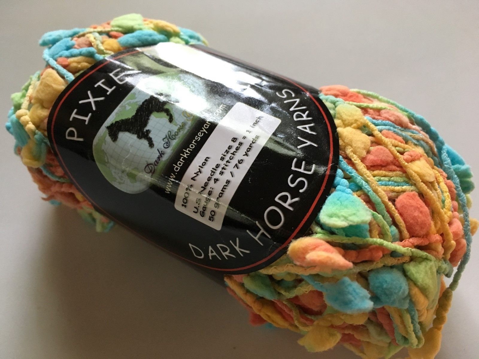 Pixie Pouf Pom Pom Yarn - Green Blue Yellow Orange Color #116, 50 Gram Skein