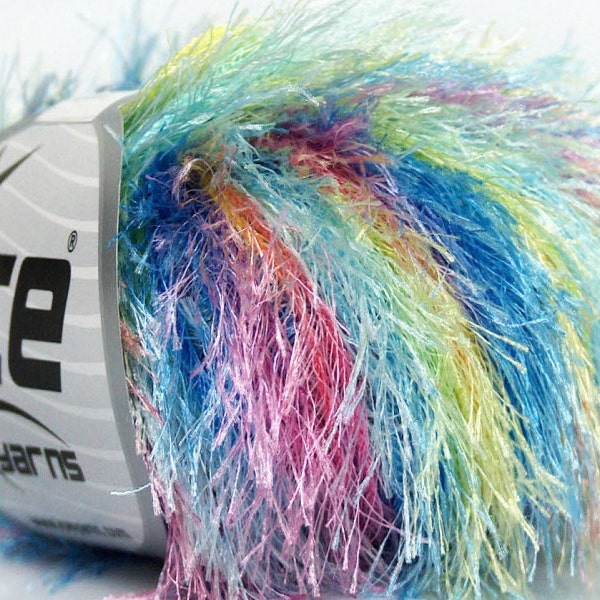 Bora Bora Eyelash Colorful #42955 - 58449 Ice Yellow Pink Mint Green Blue Eyelash Yarn 50 gram 82 yards Exotic Multicolor Faux Fur Yarn