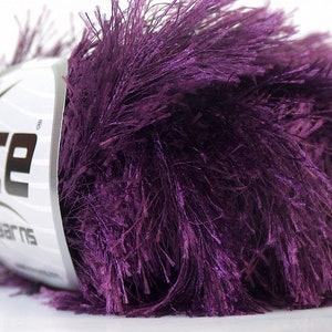 Grape Eyelash Yarn Ice Solid Medium Purple Fun Fur 22795 - 50 Gram 80 Yards