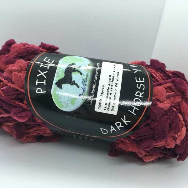 Dark Horse Yarns Pixie #101 Burgundy Pink Red Pouf Pom Pom on Cord Yarn 50 Gram 76 Yards