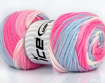 Baby Batik #77510 Ice Yarns Pink, Blue, White Self-Striping Yarn 393yds 100 grams - Acrylic, Sport Weight