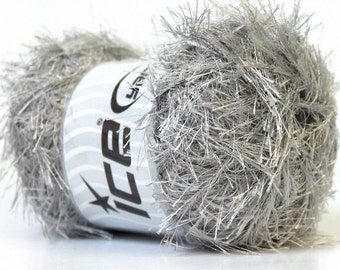 Silver Grey Eyelash Yarn Ice 22790 Eyelash 100gr Grey Fun Fur for Faux Fur Scarves, Shawls, Silver Fox Trim, Plush Toys, Fiber Jewelry &More