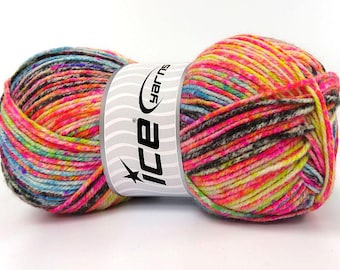 Bright Multicolor with Black Wool Varicolor Light Yarn 82011 Ice Yarns DK Weight Acrylic Wool 306 Yards (280 Meters) 3.53 Ounces (100 Grams)