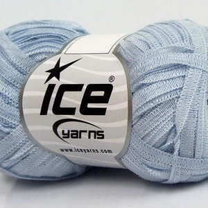Light Blue Sale Ribbon Yarn #70898 Ice Yarns Acryl Nylon 50gr 153yds 3/16&quot; wide