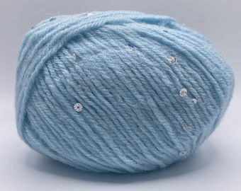 Alpaca Paillette Light Blue 83269 Ice Yarns 50gr 196yds sport weight yarn w/ sequins - sky, silvery hologram sequin