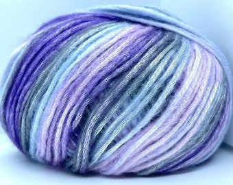 Pink Purple Blue Grey Picasso Fairytale - Ice Yarns 69784 Self-Striping Fuzzy with Subtle Sheen, Polyester, Acrylic 50gr 125yd