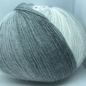 Angora Design 64222 Greys White Ice Yarns Striping Acrylic Angora Wool Blend 100gr 601yd #2 Sport, Fine Weight