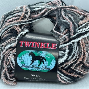 Dark Horse Twinkle #153 Pink Black White Grey with Silver Accent Mohair Metallic Boucle Yarn 50 gram 88 yards