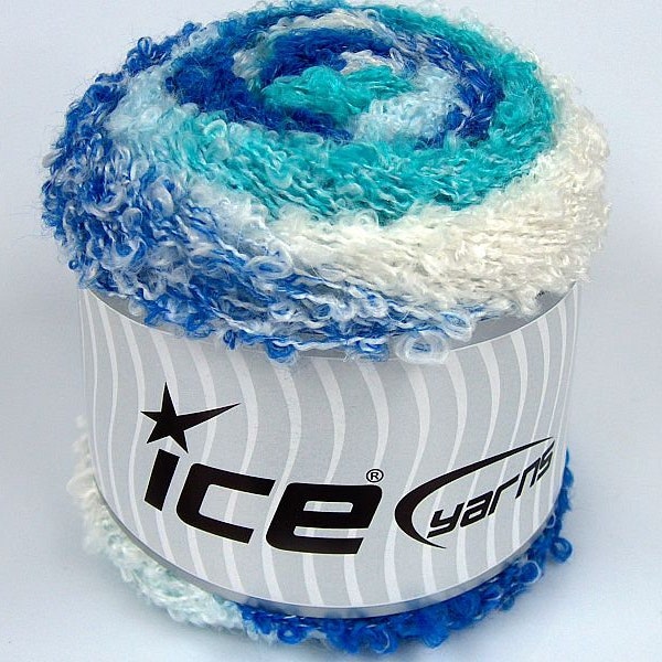 Turquoise, Blue, White Boucle Fun Cake Yarn 77242 Ice Acrylic Polyester Mohair Nylon Center Pull (1) 150 Gr (5.29 Oz) 300 m (328 Yds)