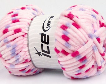 Chenille Baby Colors 53117 Ice Yarns - Pink, Fuchsia, Lilac 100 Gram (3.53 Ounces) 120 meters (131 Yards) Soft MicroFiber