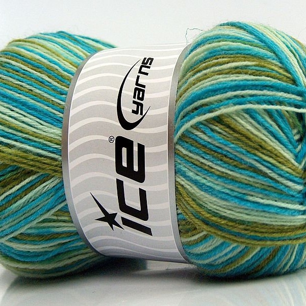 100 Gram Magic Sock Yarn #67785 Turquoise Blues, Greens Superwash Wool and Nylon - 437 Yards Machine Washable
