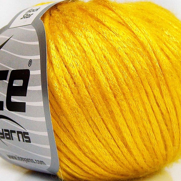 Rock Star #64460 Yellow Metallic Sheen with Fuzzy Halo, Ice Soft Nylon, Merino Wool, Acrylic Blend Yarn, 50 Gram 125 Yards