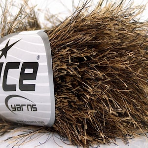 38Yd Camel Black Extra Long Eyelash Yarn #52770 Ice Luxurious Faux Fur Yarn 50gr Vegan perfect for costumes, toys, faux fur collars & trim