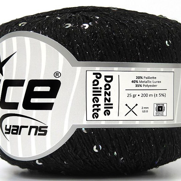 Dazzle Paillette Black with Iridescent Mini Sequins Yarn 80299 Ice Yarns 25 Grams (.88 oz) 200 m (218 Yards)
