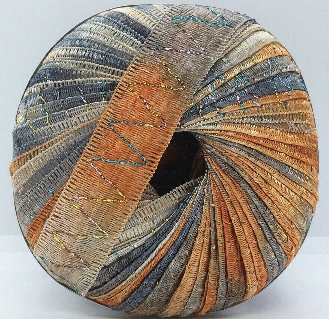 Tinkerbella Berlini Wide Ribbon Yarn #12 Tiger's Eye - Orange Grey ...