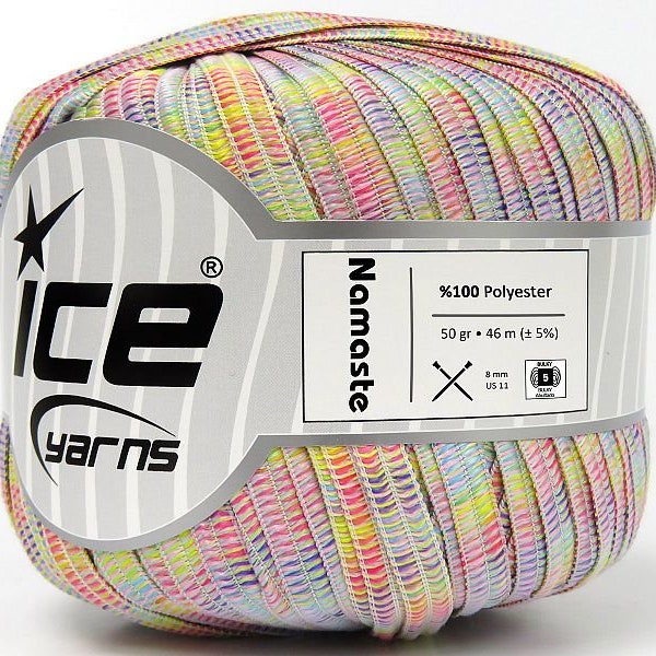 Namaste Ribbon Yarn 80351 Ice Yarns Pastel Rainbow Ribbon, Polyester 50 Grams (1.76 Ounces) 46 m (50 Yards) x 1/4 inch Wide