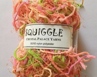 Sale - Crystal Palace Yarns Squiggle #9547 Tulips - Pinks, Green - Great CarryAlong! - PigTail Eyelash