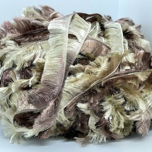 Tan and Brown Short Eyelash Yarn - Ice 71123 Feathery Boa-Style Bulky 50gr 54yds