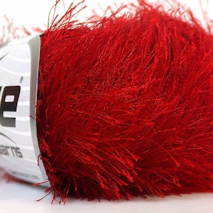 Absolutely Red Eyelash Yarn Ice Solid Red Fun Fur 22762 - 50 gram 70 yds Red Eyelash Yarn