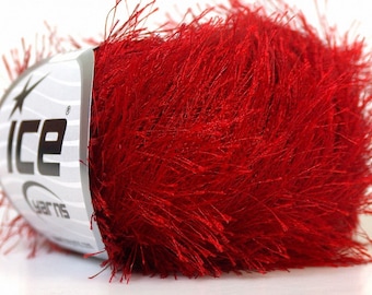 Absolutely Red Eyelash Yarn Ice Solid Red Fun Fur 22762 - 50 gram 70 yds Red Eyelash Yarn