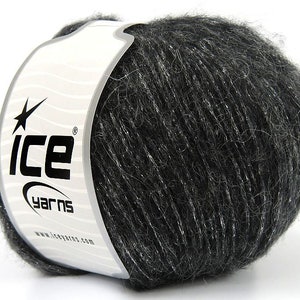 May include: A skein of dark grey yarn with silver glitter threads. The yarn is labelled "Ice Yarns" with a star logo.