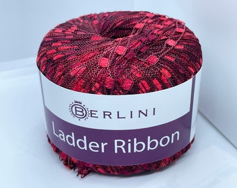 Berlini Ladder Ribbon Yarn #42 Bright Rose 50gr 142yds reds - Skinny Ladder Ribbon Yarn